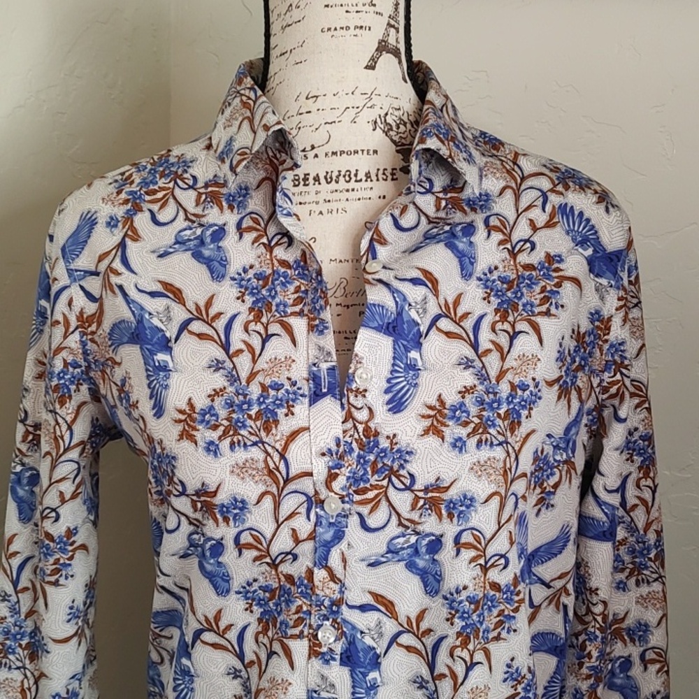 Land's End Blue Bird No Iron Supima Cotton Button Down Blouse SZ: 8T